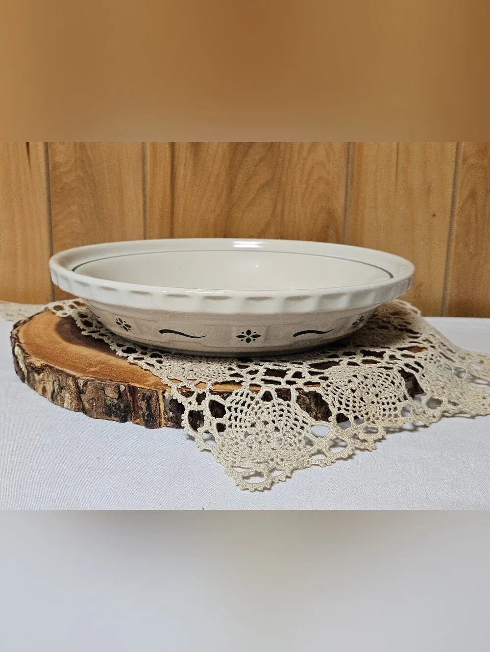 Longaberger Pottery Pie/Baking Dish - Woven Traditions Green 10.25